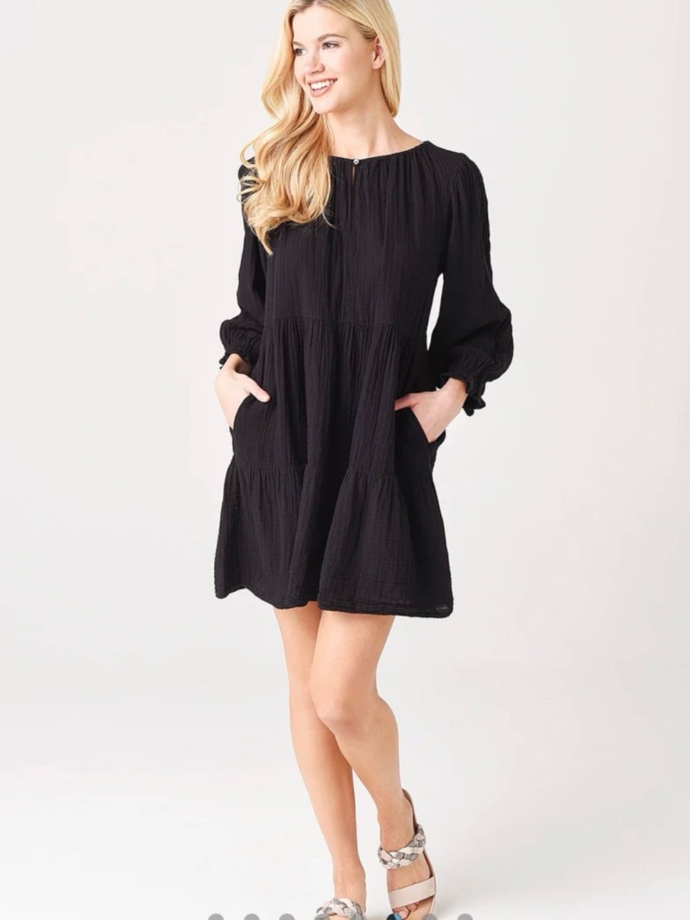 Velvet by Graham and Spencer Black Mirella Gauze Cotton Dress, XS